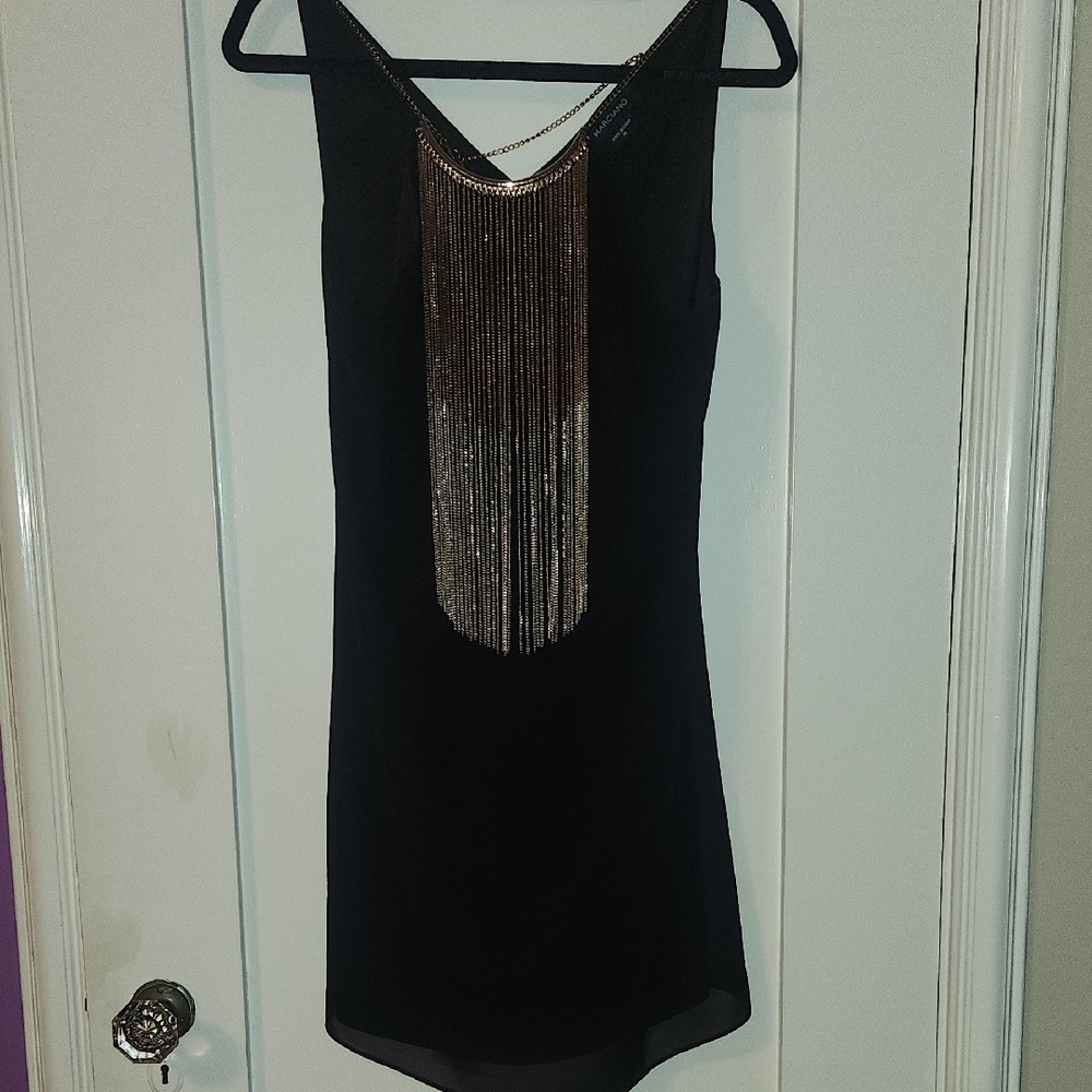 Marciano Black Dress with Gold Silver Metal Chain Fringe